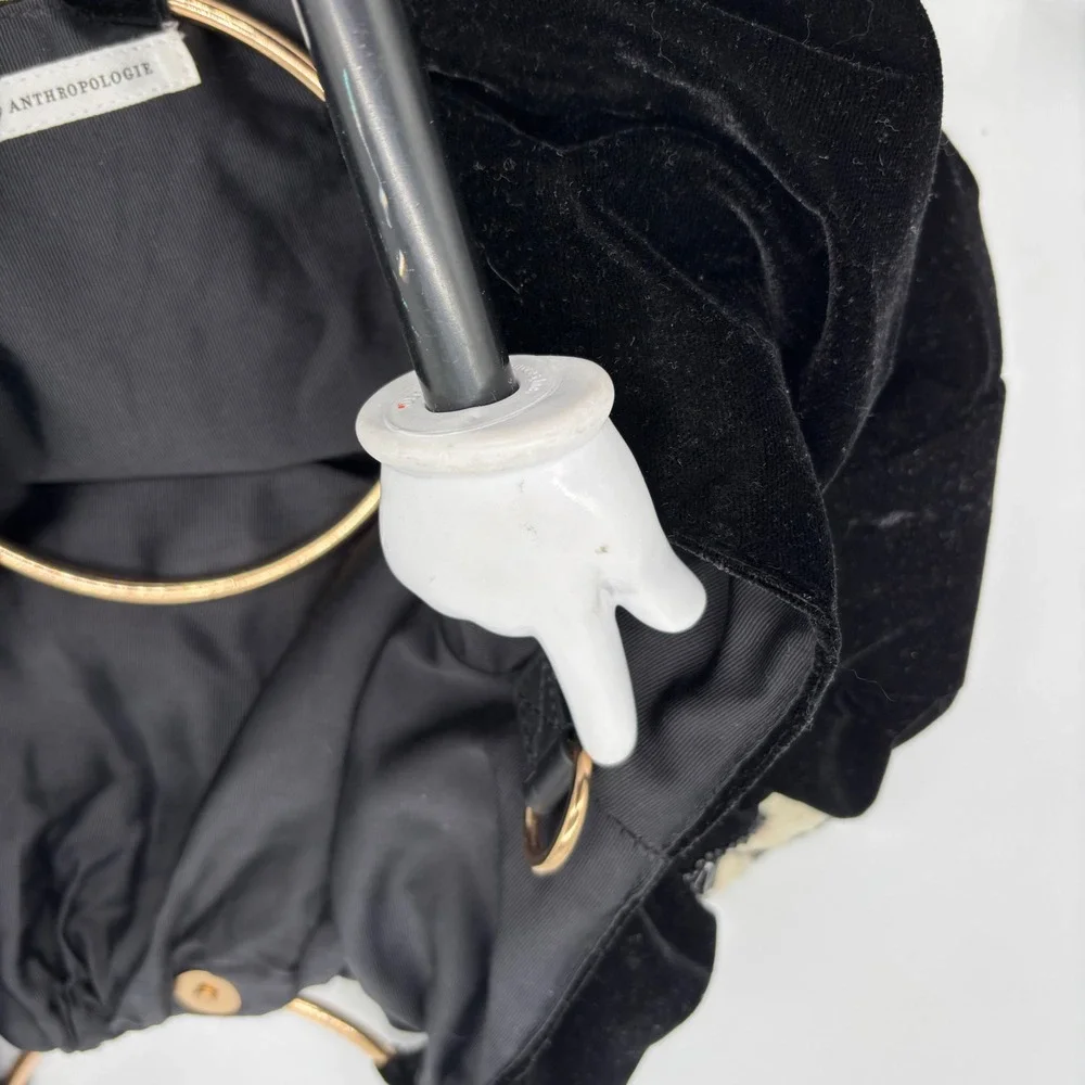 Anthropologie Floral half-moon Black Velvet‎ gold ring Bag clutch Vintage 2000s - Picture 4 of 5